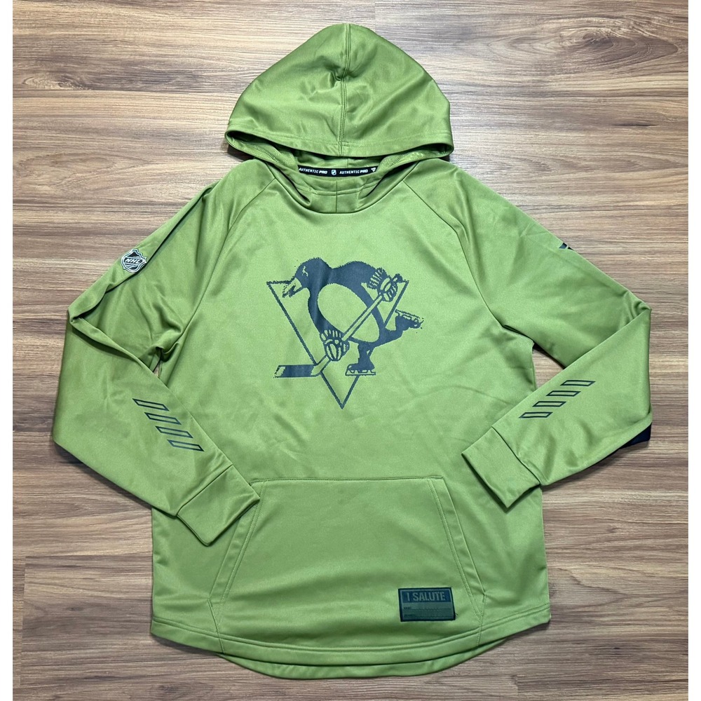 Fanatics Pro NHL Pittsburgh Penguins Salute Military Hoodie Green Men's Sz L